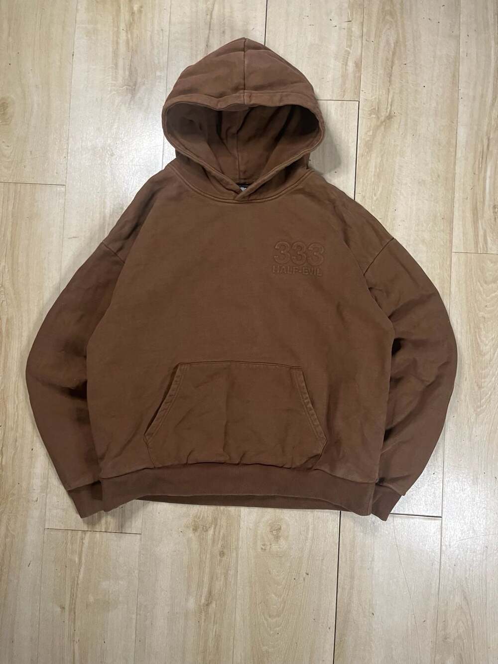 Half Evil 333 6 Years of Evil Embossed Brown Hoodie